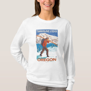 Skier Carrying Snow Skis - Timberline Lodge, OR T-Shirt