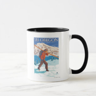 Skier Carrying Snow Skis- Vintage Travel Mug