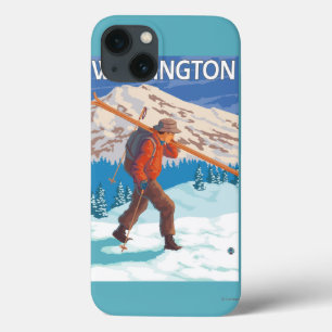 Skier Carrying Snow Skis - Washington iPhone 13 Case