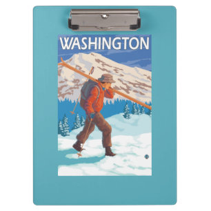 Skier Carrying Snow Skis - Washington Clipboard