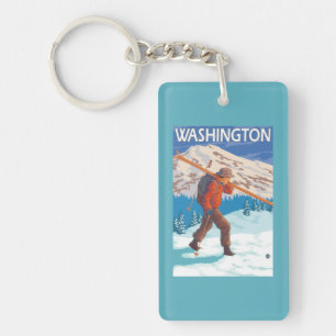 Skier Carrying Snow Skis - Washington Key Ring