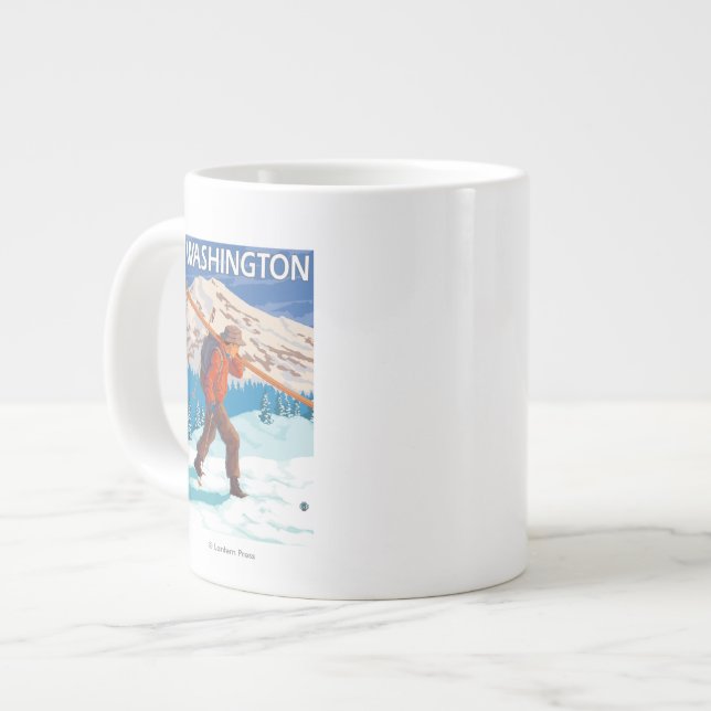 Skier Carrying Snow Skis - Washington Large Coffee Mug (Front Left)