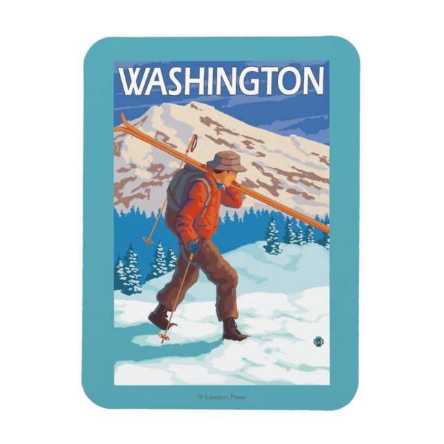 Skier Carrying Snow Skis - Washington Magnet (Vertical)