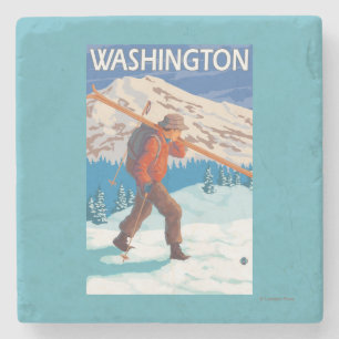Skier Carrying Snow Skis - Washington Stone Coaster