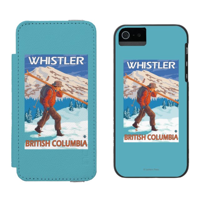Skier Carrying Snow Skis - Whistler, BC Canada Incipio iPhone Wallet Case (Side by Side)