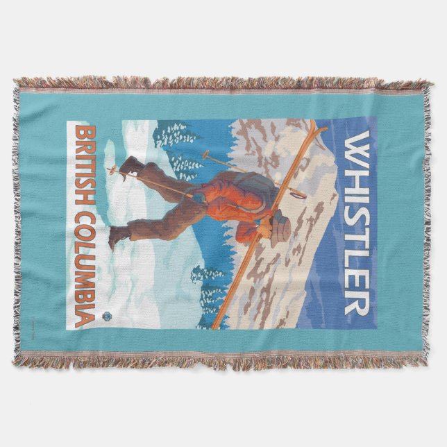 Skier Carrying Snow Skis - Whistler, BC Canada Throw Blanket (Front)