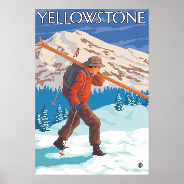 Skier Carrying Snow Skis - Yellowstone Nat'l Poster (Front)