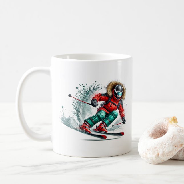 Skier  coffee mug (With Donut)