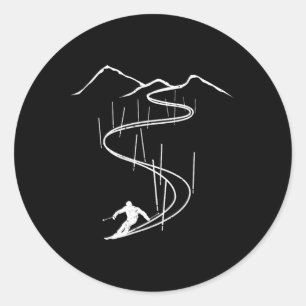 Skier Downhill Ski Racing Skiing Slalom Ski Lift Classic Round Sticker