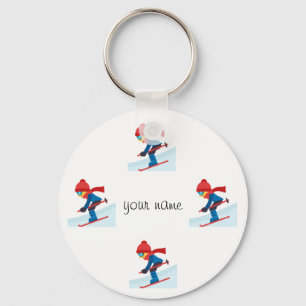 Skier Emoji and '' Your Name Here " Key Ring