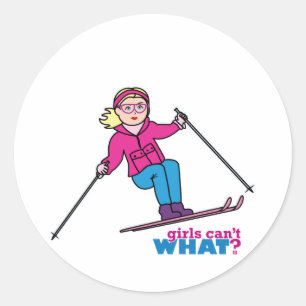 Skier Girl Classic Round Sticker