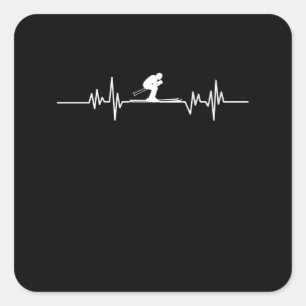 Skier Heartbeat Skiing Ski Snowboard Winter Sports Square Sticker