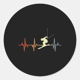 Skier Heartbeat Vintage Skiing Lover Extreme Sport Classic Round Sticker