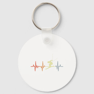 Skier Heartbeat Vintage Skiing Lover Extreme Sport Key Ring