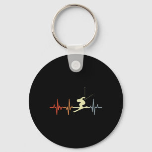 Skier Heartbeat Vintage Skiing Lover Extreme Sport Key Ring
