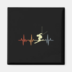 Skier Heartbeat Vintage Skiing Lover Extreme Sport Magnet