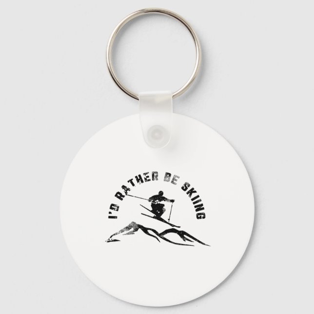 Skier I'd Rather Be Skiing Ski  Key Ring (Front)