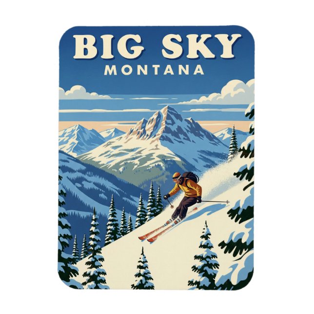 Skier in Big Sky Montana Travel Magnet (Vertical)