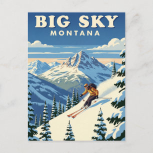 Skier in Big Sky Montana Travel Postcard