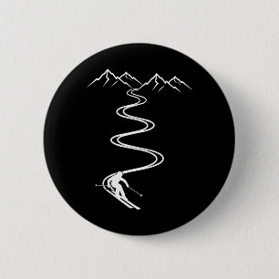 Skier In Deep Snow Apres Ski Powder Skiing Retro S 6 Cm Round Badge