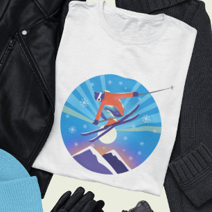Skier In Snowy Night Sky T-Shirt