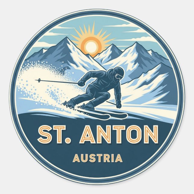 Skier in St. Anton Austria Classic Round Sticker (Front)