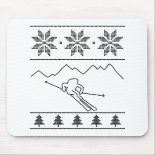 Skier - knitting pattern - Christmas - mountains Mouse Pad