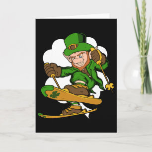 Skier Leprechaun St. Patrick's Day Skiing Card