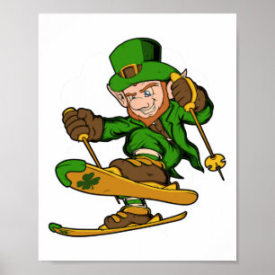 Skier Leprechaun St. Patrick's Day Skiing  Poster