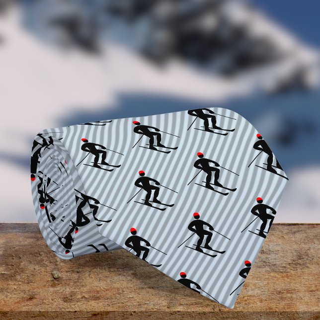 Skier - Male Ski Snowsport Theme - Striped Novelty Tie (Creator Uploaded)