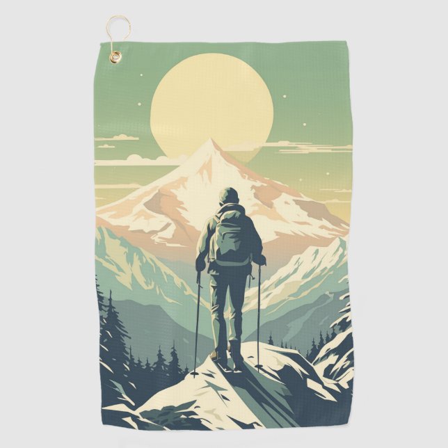 Skier On Top Of The Mountain Golf Towel (Front)