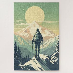 Skier On Top Of The Mountain Jigsaw Puzzle