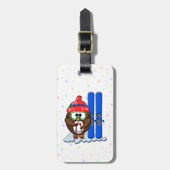 skier owl luggage tag (Front Vertical)