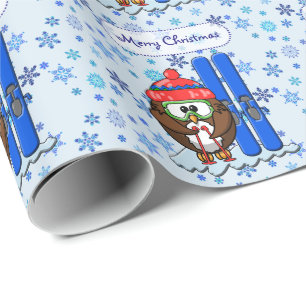 skier owl wrapping paper