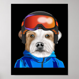 Skier Parson Russell Terrier Snowboarding Dog Poster