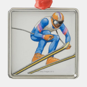 Skier Performing Jump Metal Tree Decoration