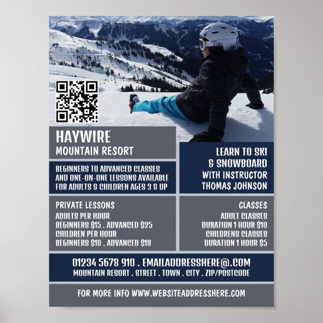Skier Portrait, Ski/Snowboarding Lessons/Classes Poster (Front)