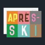 Skier Retro Après Ski Colour Blocks    Postcard<br><div class="desc">Modern ski-themed après-ski design,  in colourful colour blocks and coloured letters. Alpine ski opening,  ski resort,  ski home design. Wonderful winter sports fun gift for a skier in your circle of friends,  co-workers,  or family. Retro skiers artwork design. Skiers skiing ski home decor,  Ski team,  ski coach gift.</div>