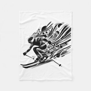Skier Riding In The Snow Image Skiing Design Ski D Fleece Blanket