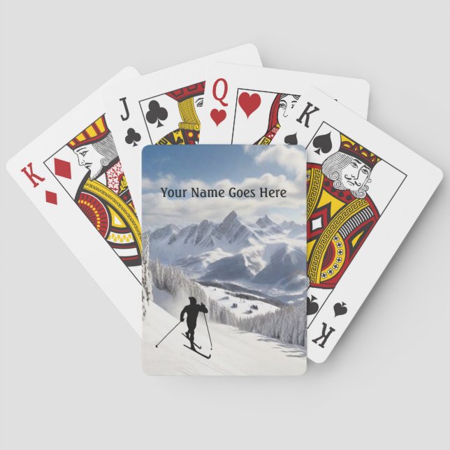 Skier silhouette on a snowy mountain playing cards (Back)