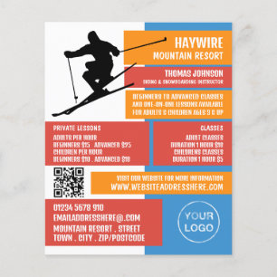 Skier Silhouette, Ski/Snowboarding Lessons/Classes Flyer
