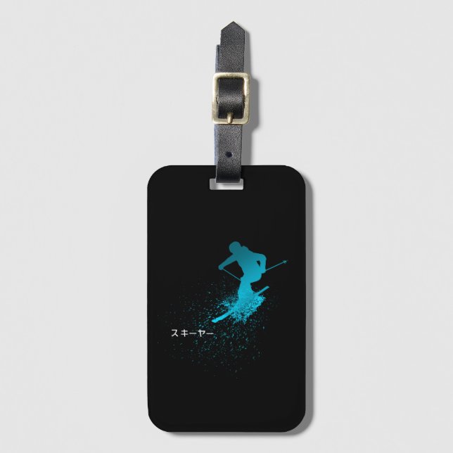 Skier, Ski, Japanese Luggage Tag (Front Vertical)