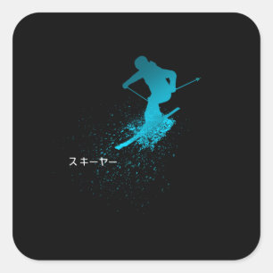 Skier, Ski, Japanese Square Sticker