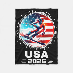 Skier Ski Usa Team 2026 Skiing American Flag Women Fleece Blanket