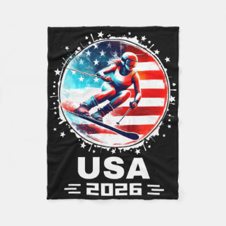 Skier Ski Usa Team 2026 Skiing American Flag Women Fleece Blanket