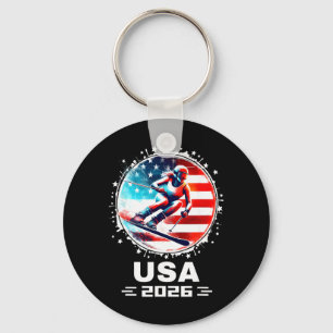 Skier Ski Usa Team 2026 Skiing American Flag Women Key Ring