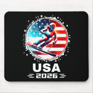 Skier Ski Usa Team 2026 Skiing American Flag Women Mouse Pad