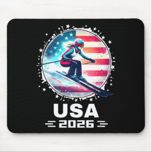 Skier Ski Usa Team 2026 Skiing American Flag Women Mouse Pad