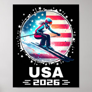 Skier Ski Usa Team 2026 Skiing American Flag Women Poster