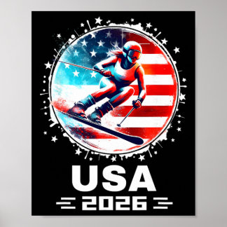 Skier Ski Usa Team 2026 Skiing American Flag Women Poster
